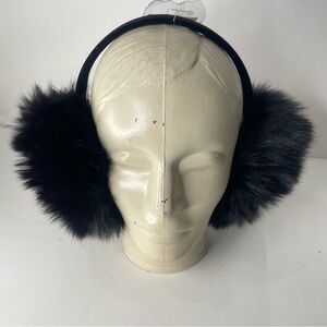 ABC Fox fur Earmuffs Black Velvet Band  Finland Made In Canada NWT Adult